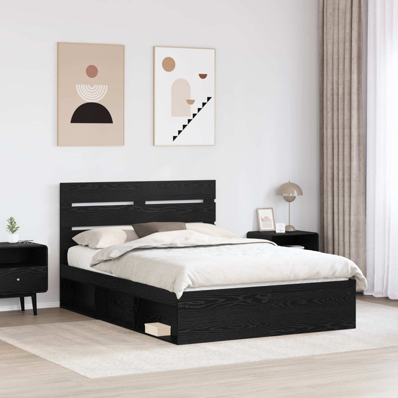 Solid Wood Bed, Black, Kingsize (5')