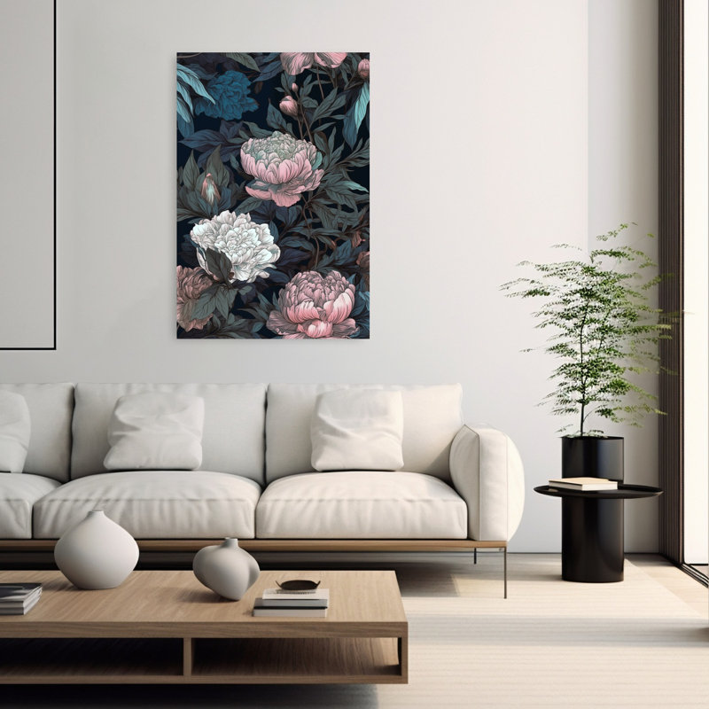 Art mural de paysage de pivoines Moody, 60" H x 40" W