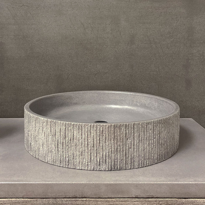 Trueform Concrete Groov 16'' Concrete Circular Bathroom Sink, Beach, Polished Chrome