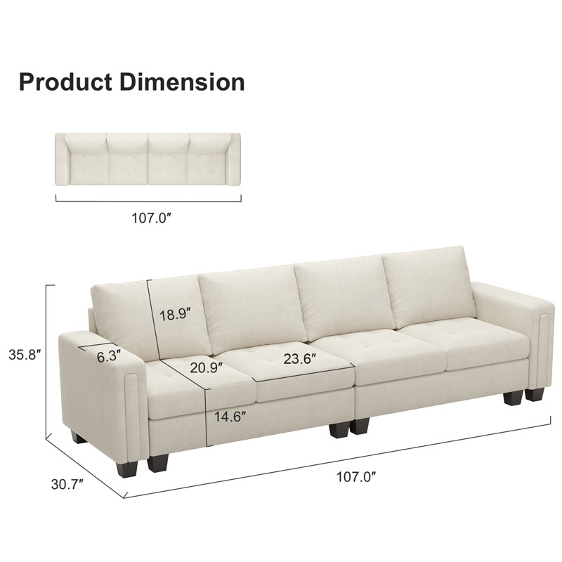 Shavera 3 - Pieces Velvet 4-Seater Sectional Sofa Lounge Apartment Living room Couch, Beige