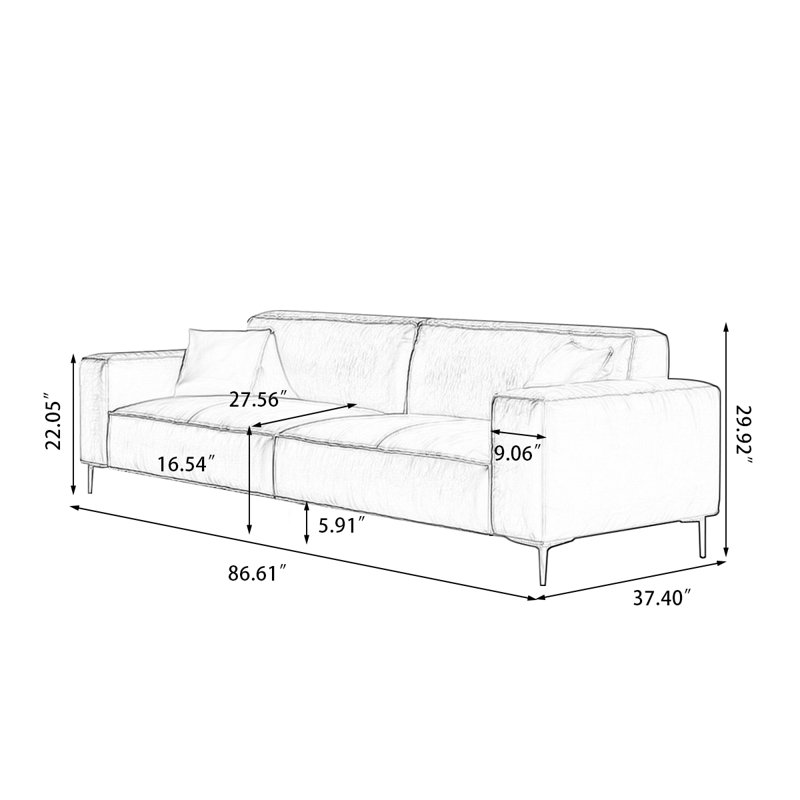 Canapé standard en cuir véritable vert, H 29,92 po x l 86,61 po x P 37,4 po, Vert