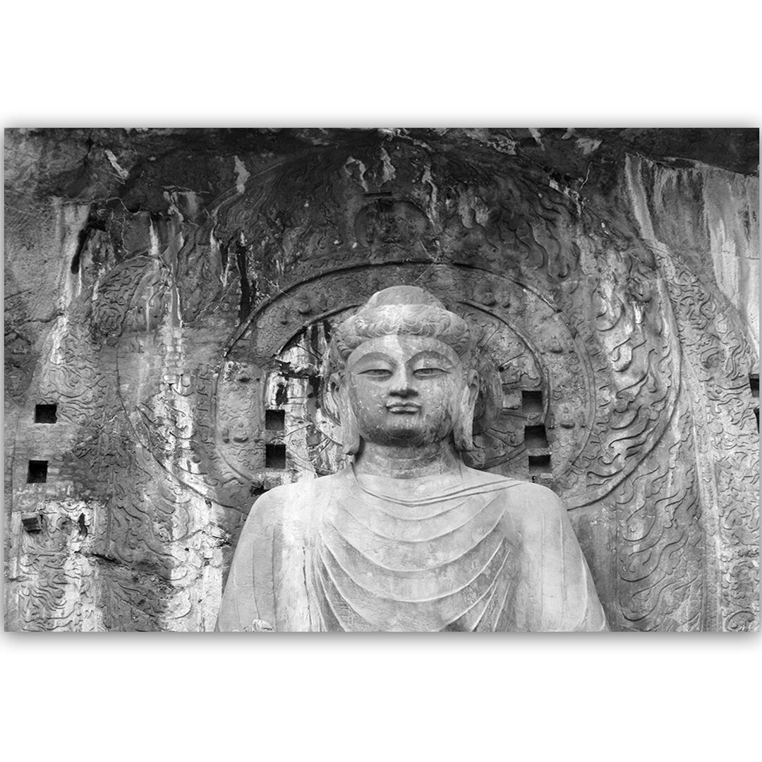 Leinwandbild Buddha vor der Tempelwand 4