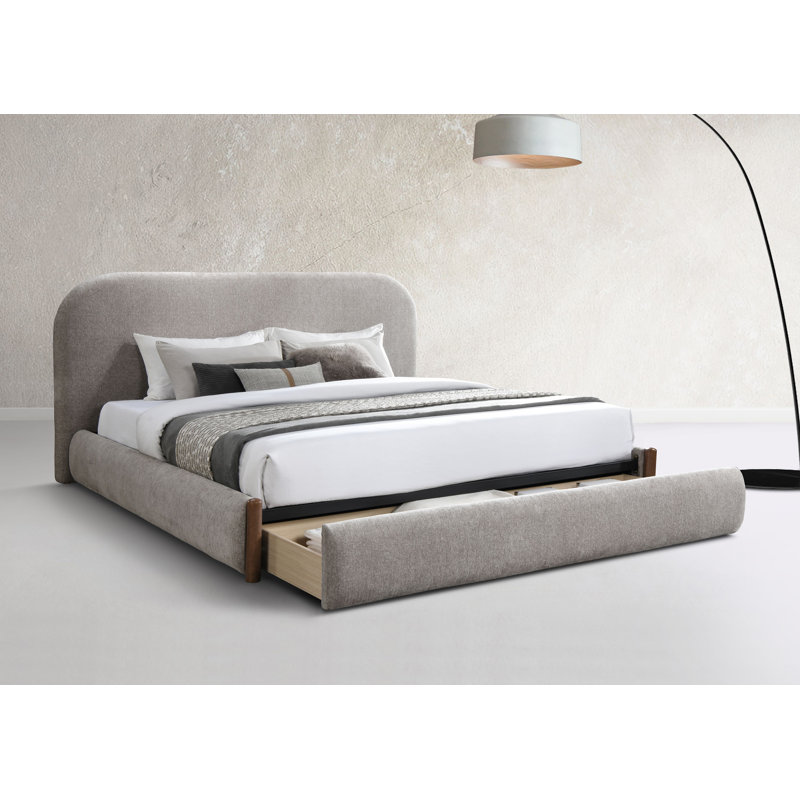 Lit avec rangement, tissu gris, Double