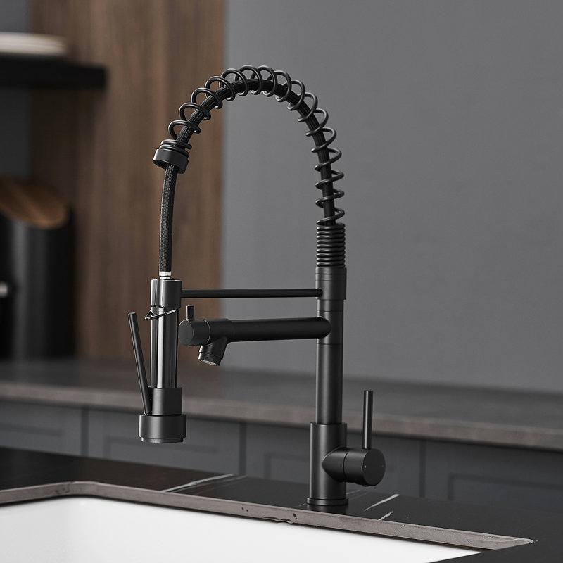 Kitchen Sink Faucet With Pull Down , Stainless Steel, Black, To Corrosion, Easy Operate Single Handle Ceramic Discs, Black