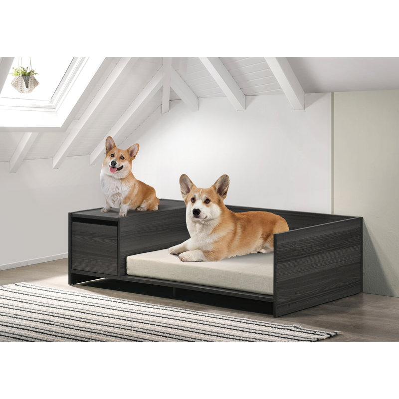 Lit pour animal de compagnie avec rangement latéral et coussin - 47 po de largeur, gris foncé, housse amovible de 13 po de hauteur