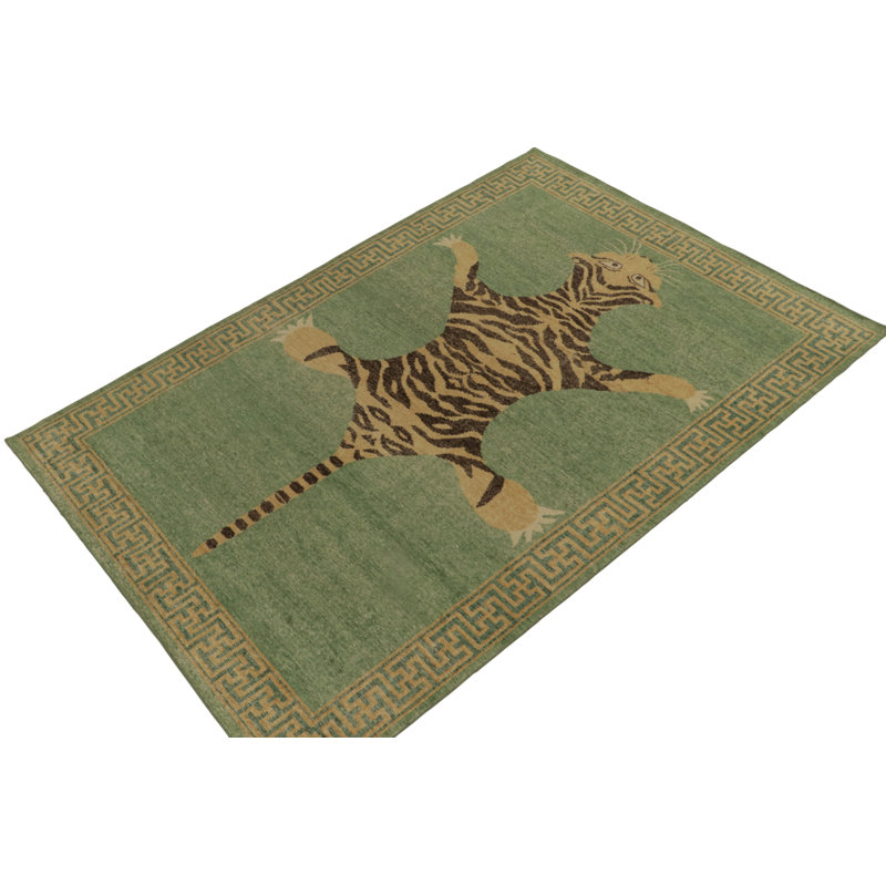 Distressed Homage Hand Knotted Wool Animal Print Area Rug, Rectangle 10' x 14'
