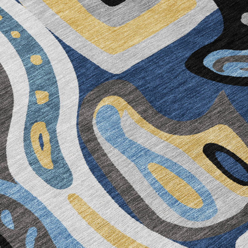 Machine Washable Indoor/Outdoor Chantille ACN2488 Mid-Century Modern Rug, Blue, 3' x 5'
