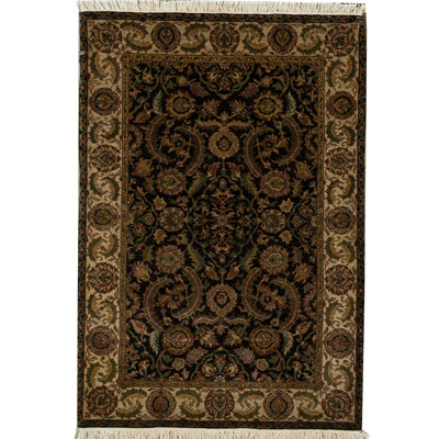 Tapis noir et crème noué à la main de haute qualité