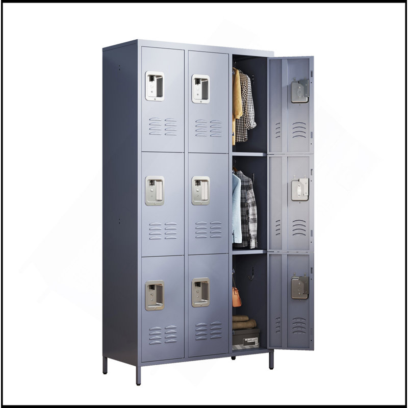 9 casiers en métal de 72 po de hauteur avec serrure pour les employés, école, bureau, salle de sport, chambre à coucher, armoire de rangement, gris, assemblage requis
