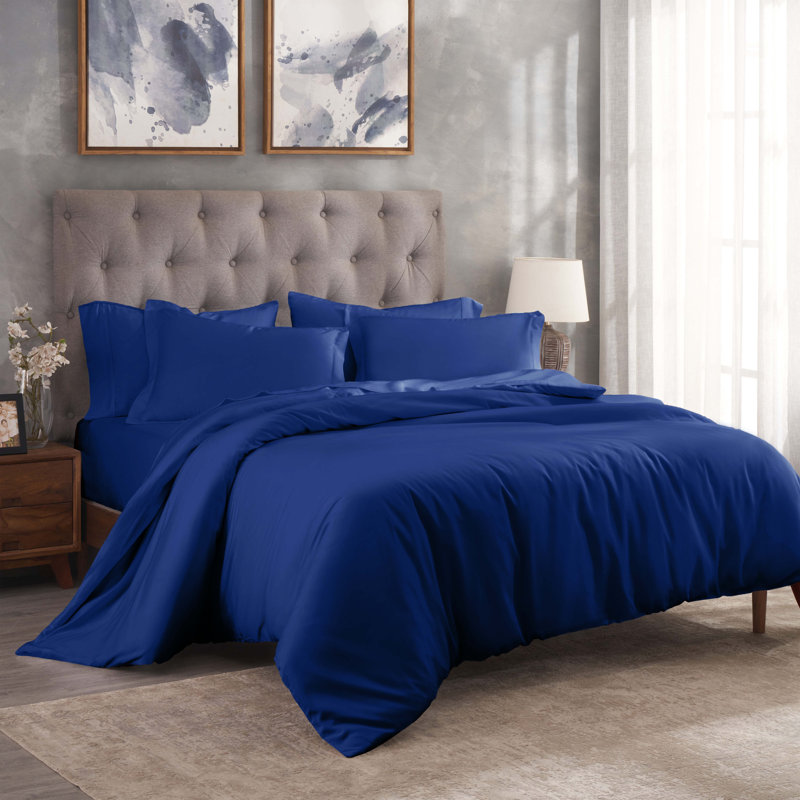 Ensemble de housse de couette 3 pièces Modal from Beechwood, Housse de couette double / grand et 2 taies décor, Bleu marine