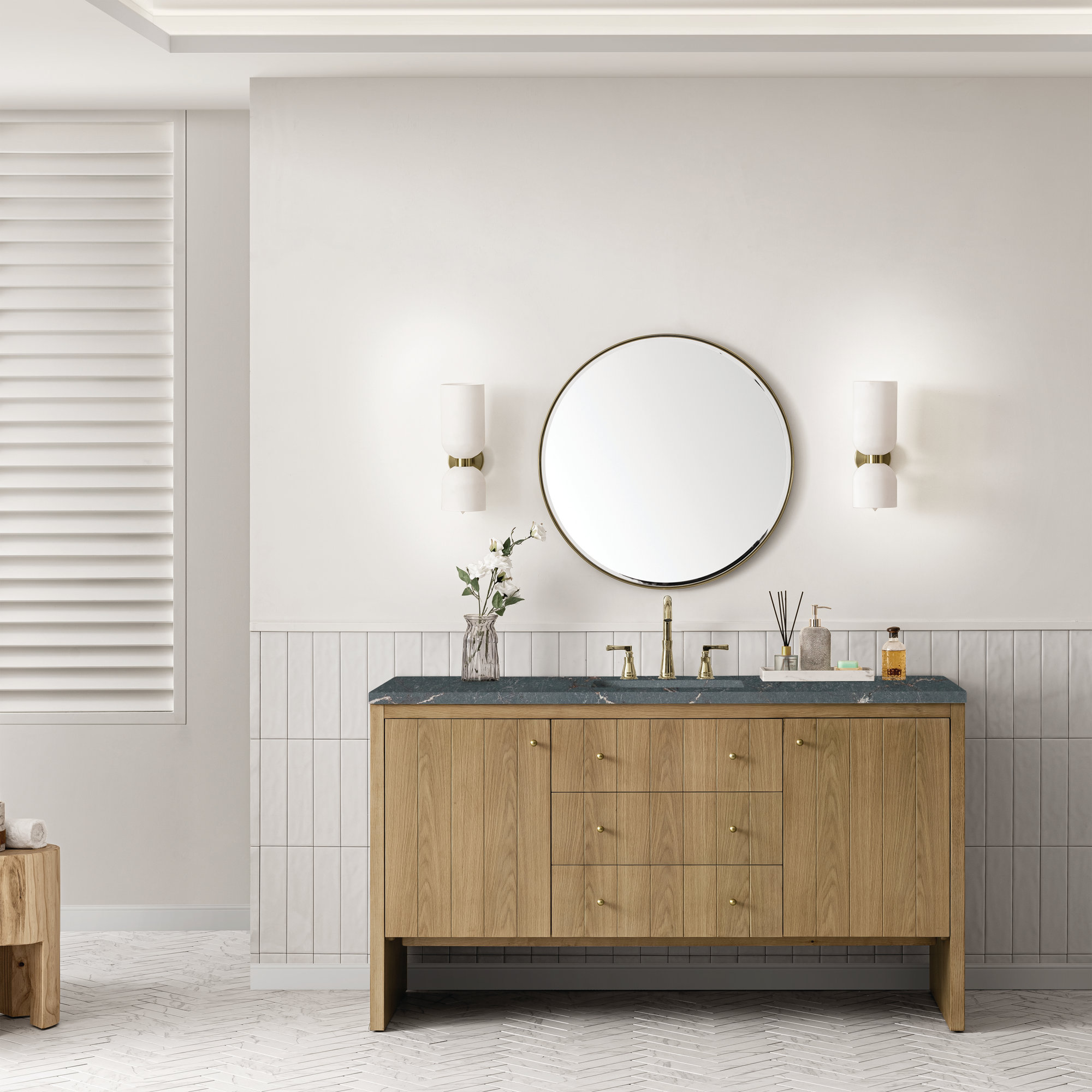 Hudson 60'' Single Bathroom Vanity, 8" Widespread, Parisien Bleu, Light Natural Oak