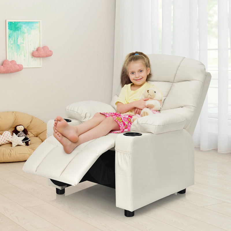 Quercia Kids 16'' Recliner Chair and Ottoman, Beige