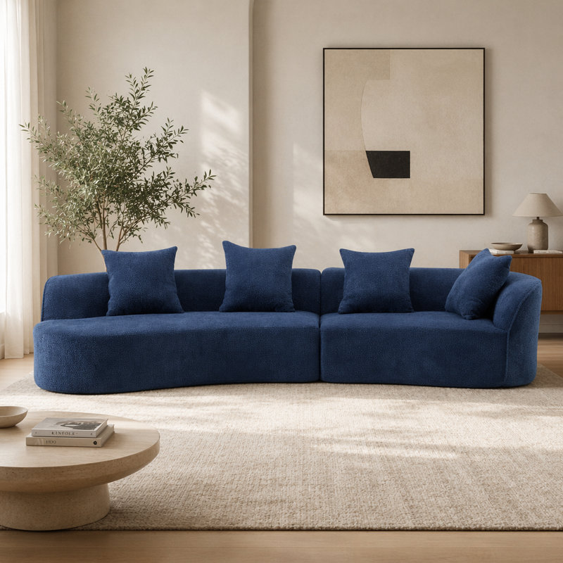 Canapé modulaire incurvé en tissu 126 po, Boucle bleu marine