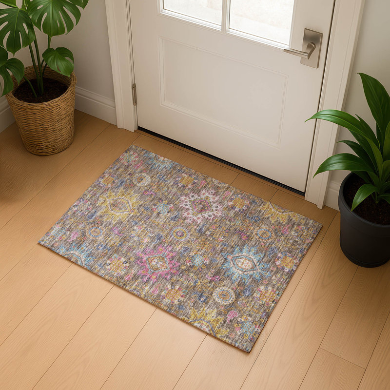 Premium Machine Washable Mayfield AMF2151 medallions Rug, Rectangle 1'8" x 2'6", Mocha