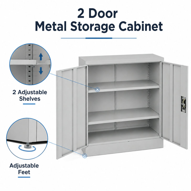 Hilliard Metal Storage Cabinet with Lock, 2 Doors,  1 Shelf Storage Cupboard for Files, Tools, 90cm H x 90cm W x 40cm D