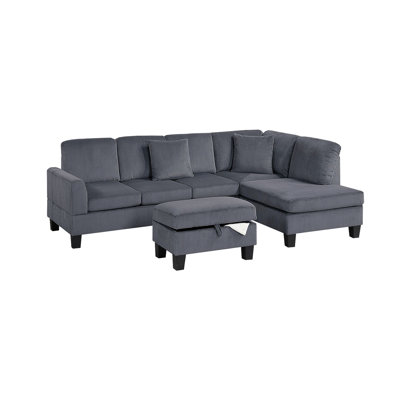 Dark Gray Corduroy 3Pc Sectional With Chaise, , And Storage For A Contemporary Primary Living Space Square Arms Cushioned Seats 3 - Piece L Shaped Of Casual Relaxing