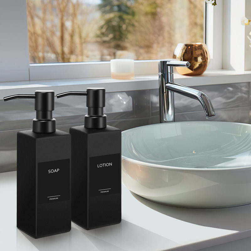 Distributeur de savon en verre avec étiquettes imperméables Modern