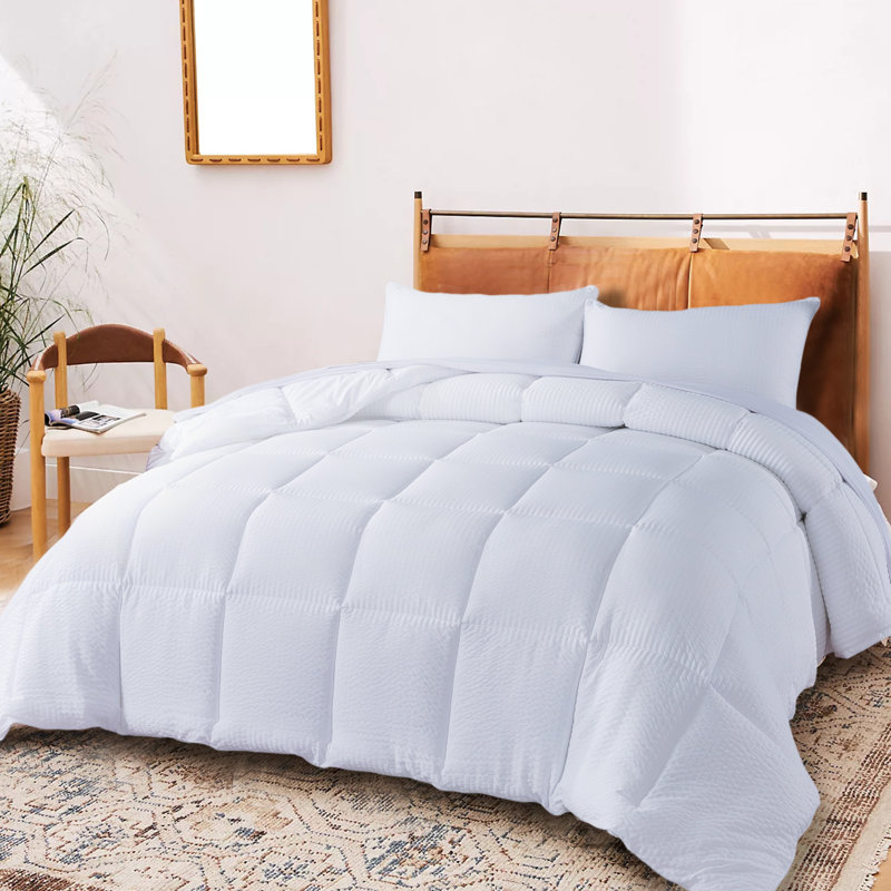 Box Stitch Comforter, King Comforter + 2 King Shams, White