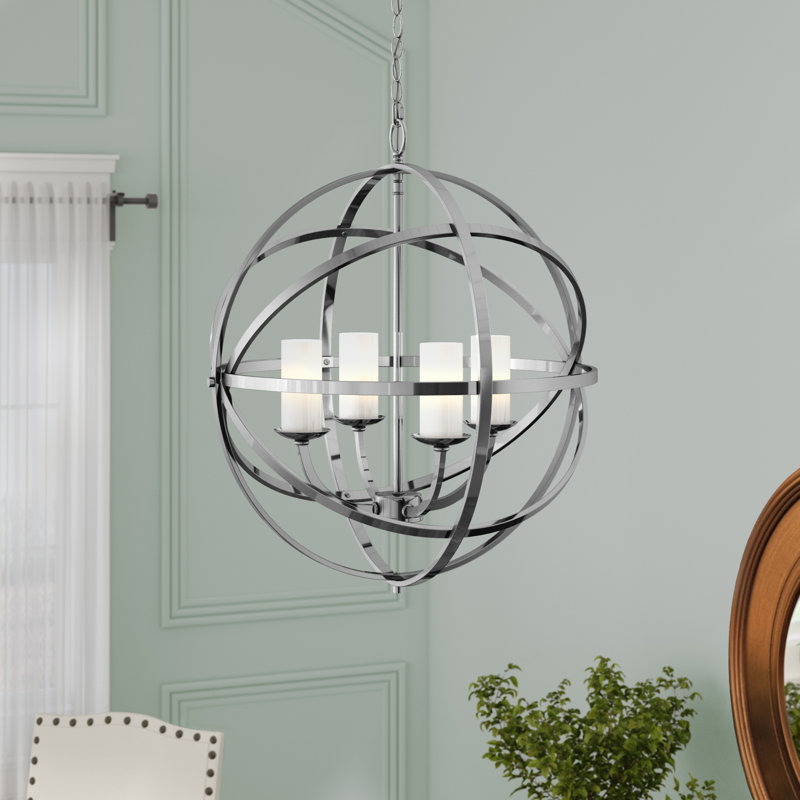 Grammont 4 - Light Dimmable Globe Chandelier, 19.29" H x 18.31" W x 18.31" D, Chrome