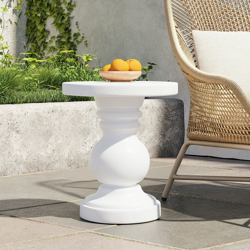Virello Outdoor/Indoor Modern Sculptural Handmade MgO Side Table with Rounded Pedestal Base