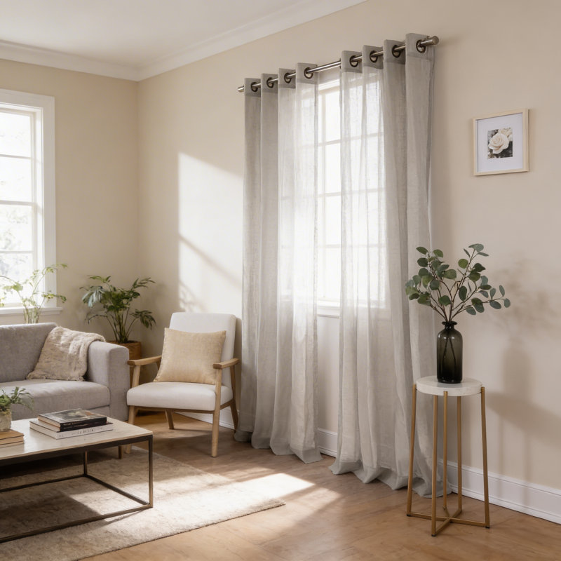 Taumsauk Semi Sheer Curtain Panel Pair, Light Gray, 52" W x 96" L
