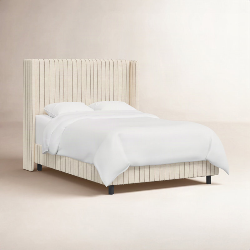 Tilly Upholstered Wingback Bed, Queen, Fritz Charcoal Stripe