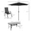 Ensembles de salle à manger de patio moderne en métal avec parasol, noir, grand mobilier d'extérieur