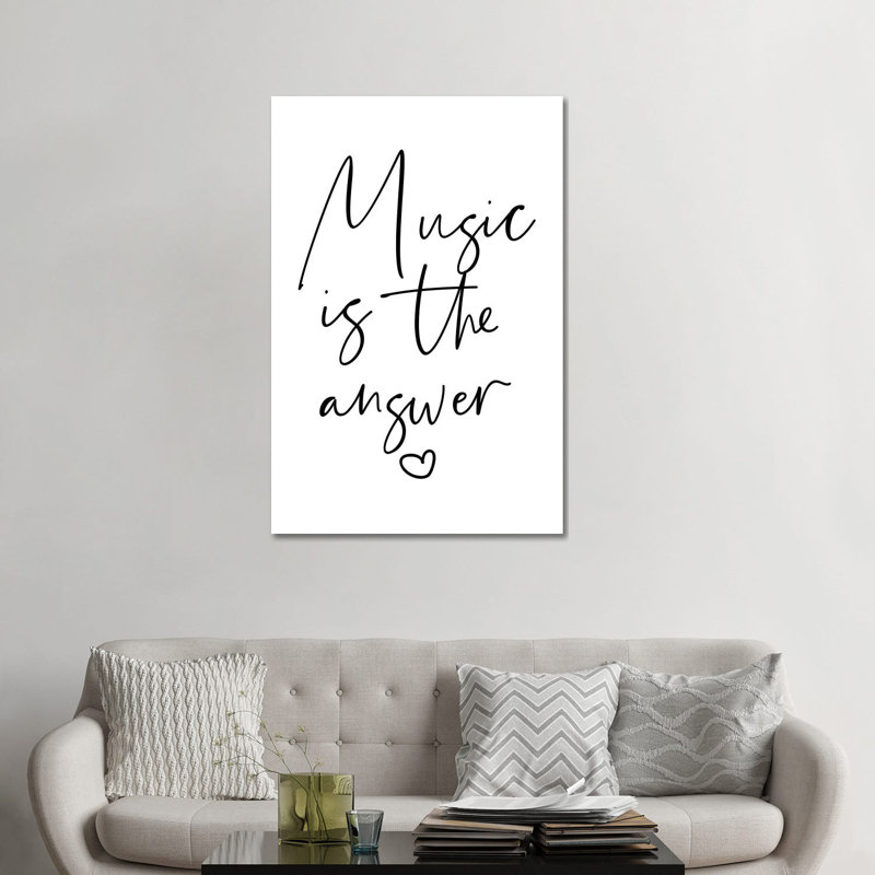 « Music is the Answer », reproduction d’art textuel, H 48 po x l 32 po x P 1,5 po, Toile tendue, Pas de tapis