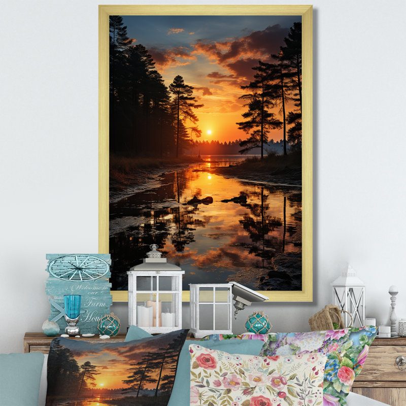 Ugashik " Sunrise Tranquility ", 32" H x 24" W x 1" D, Gold Picture Framed