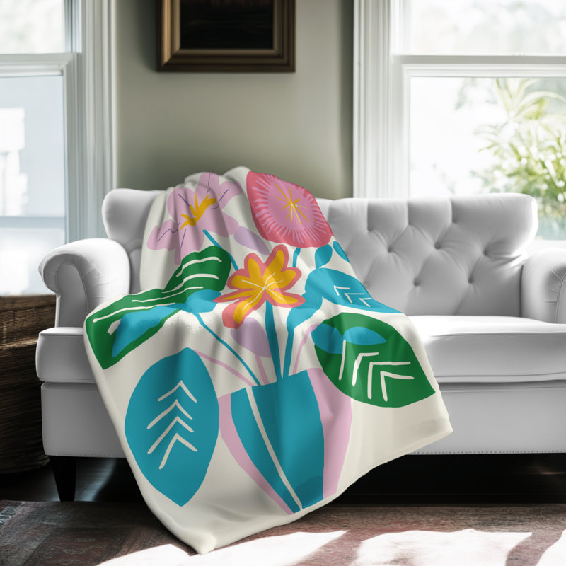 «Abstract Garden Fantasia» - couverture en sherpa de qualité supérieure - reproduction d'art luxueuse, Grand lit