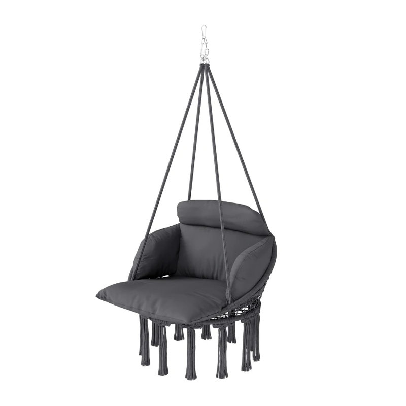 Balancelle hamac suspendue d'extérieur gris foncé avec coussin - support non inclus, quincaillerie d'assemblage requise
