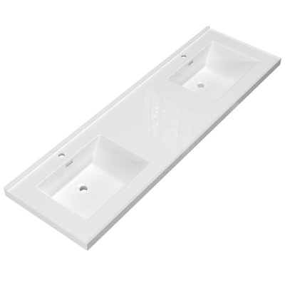 72'' W X 22'' D Solid Surface Bathroom Vanity Top Rectangular Vanity Basian Double Sinks Countertop with Pre-drilled Faucet Hole in White