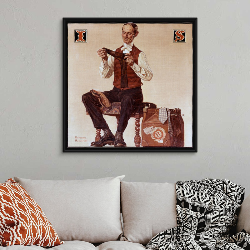 «Man Inspecting Socks», art mural sur toile, Cadre flottant noir, H 38 po x l 38 po x P 1,75 po