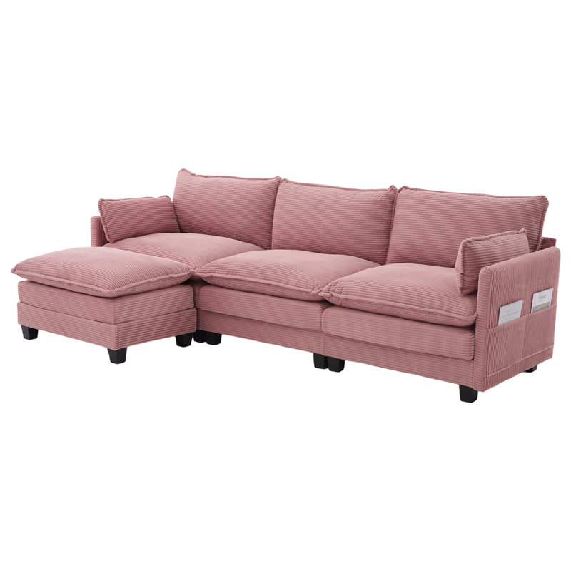 Canapé modulaire surdimensionné de 102 pouces à 4 places avec repose-pieds mobile, canapé convertible en L en velours côtelé pour le salon et le bureau