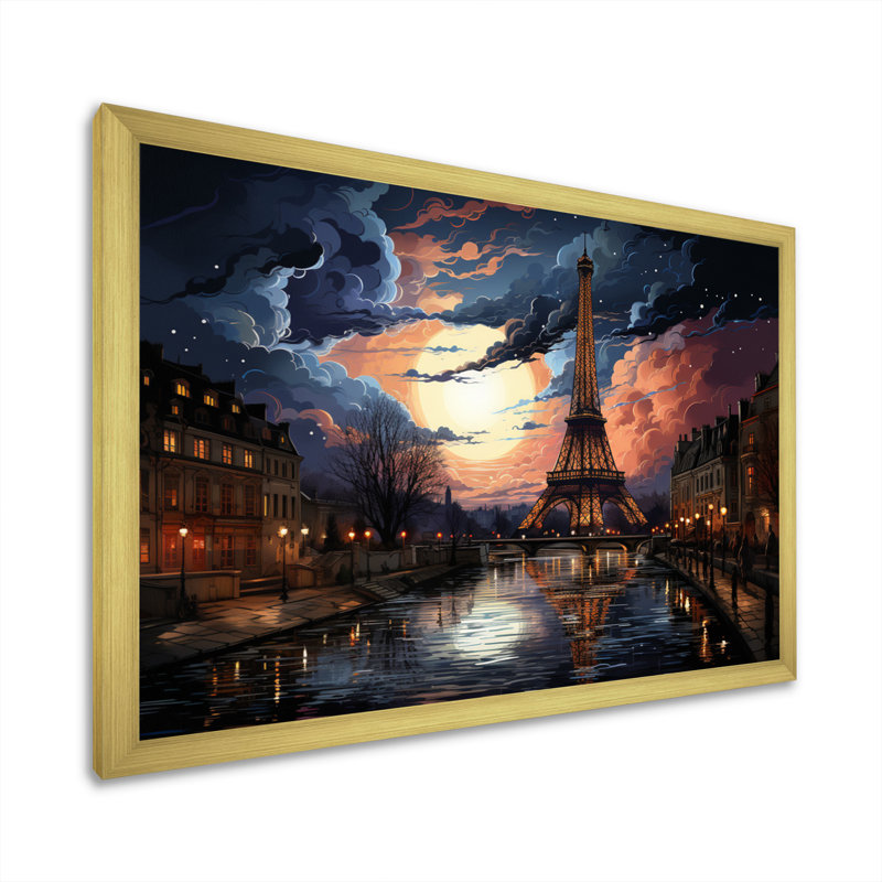 «Futuristic Paris Eiffel Tower Scenery IV», reproduction sur toile, Cadre doré à une seule photo