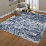 Chaise Kobuk Modern Abstract Navy/Blue/Ivory Plush Shag Area Rug