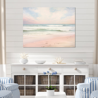 «Ocean Tranquility Tender Pink Pastel Sunrise I - Coastal Beach», art mural