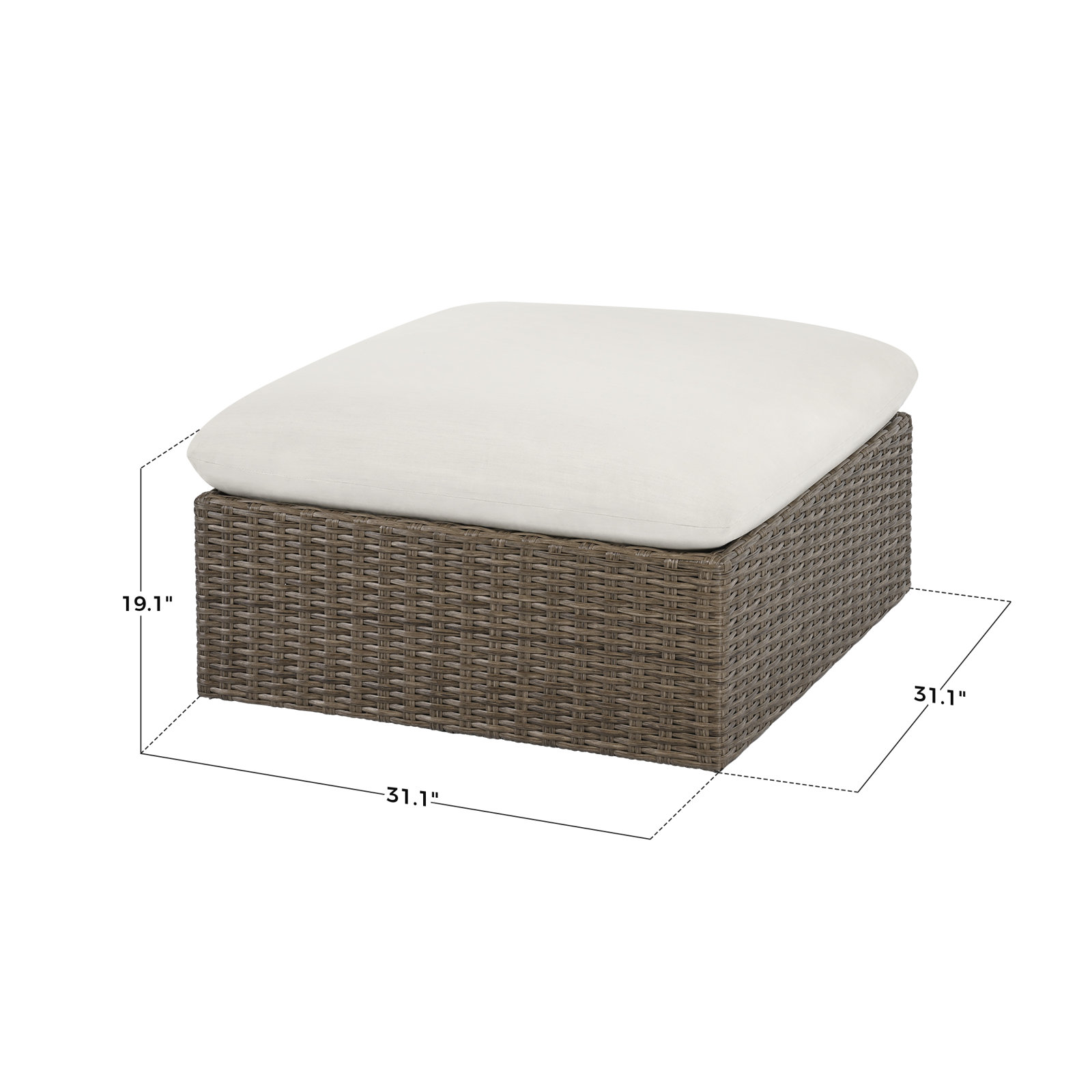 Pippa Wicker Outdoor Conversation Set, 4Pcs:2 Ottomans, 2 Armless Sofas