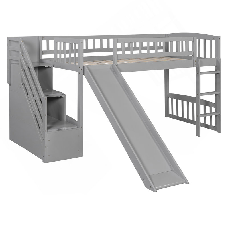 Lit mezzanine avec deux tiroirs et glissière, Gris