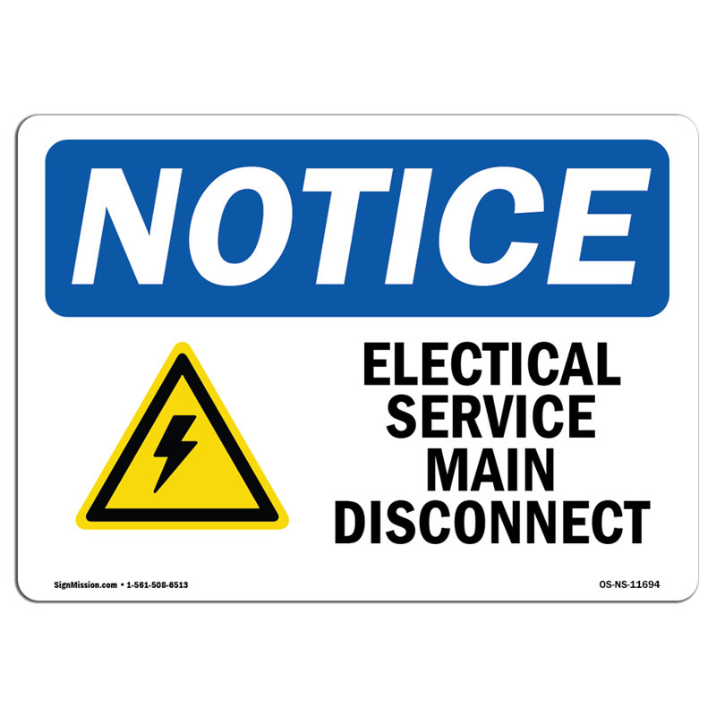 Enseigne de débranchement électrique avec symbole 14 "x 10"