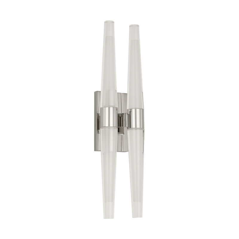 Sean Lavin Lassell 4-light double short wall sconce in natural brass finish with crystal shades, Polished Nickel
