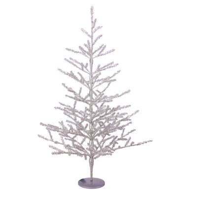 3' Pre-Lit LED Silver Tinsel Twig Artificial Christmas Tree - Clear Lights