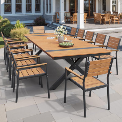 12 - Person 118.1'' W x 40.6'' D Aluminum Outdoor Patio Dining Set with Stackable Chairs