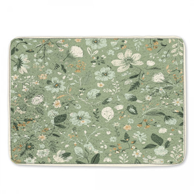 Green Floral Pattern Bath Mat