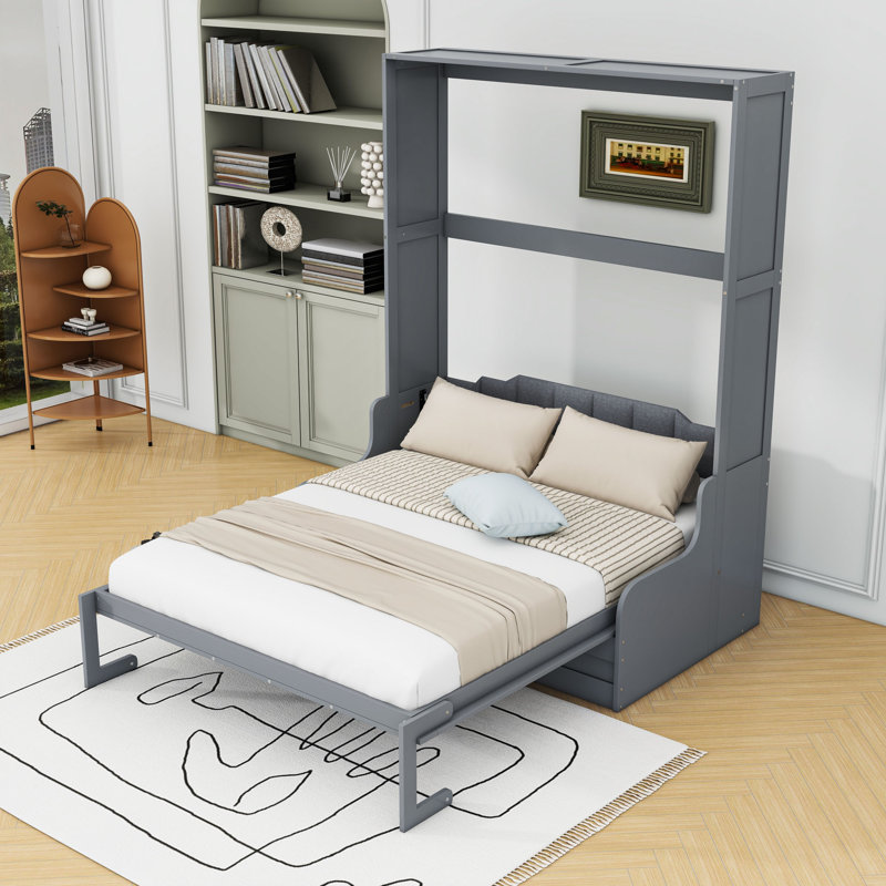 Grand lit escamotable avec coussin, gris