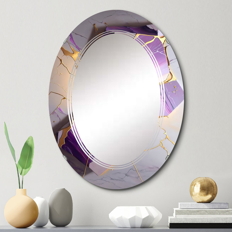 Prasanta - Géode abstraite violet I - Miroir mural abstrait en marbre, 30 po x 20 po