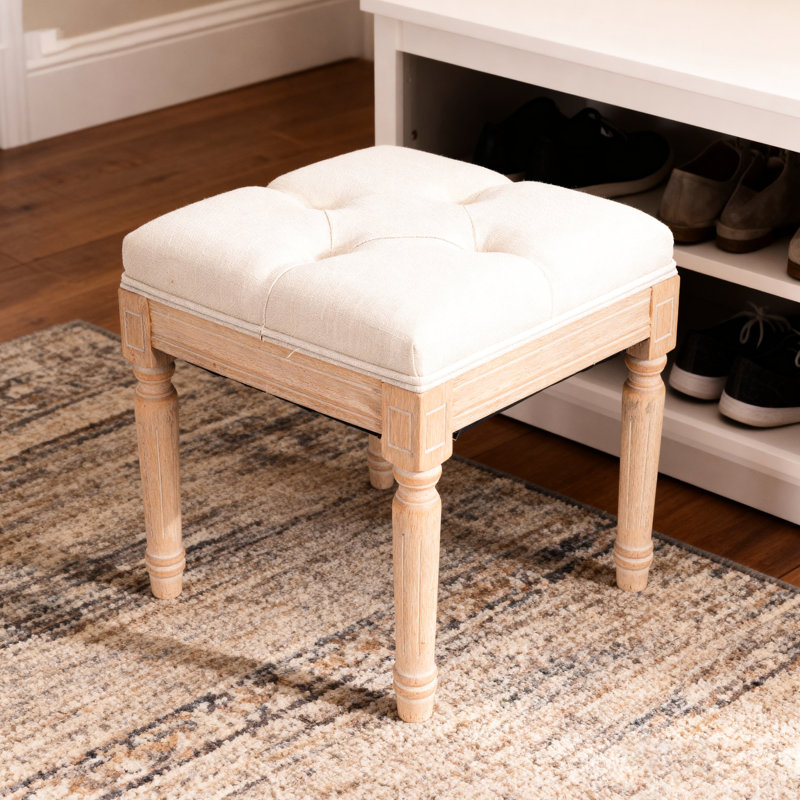 Petit banc rembourré beige, 15,82 po x 15,82 po, convenant à la chambre à coucher, banc de piano avec dimensions carrées en mousse à mémoire de forme, grand jardin extérieur, rembourrage doux