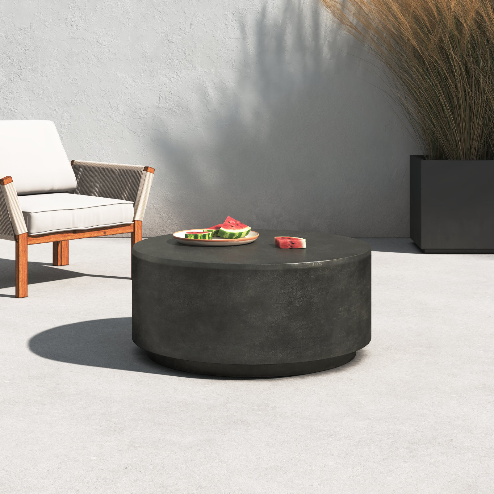Dev 35.5'' Aluminum Outdoor Coffee Table, Matte Black, Matte Black