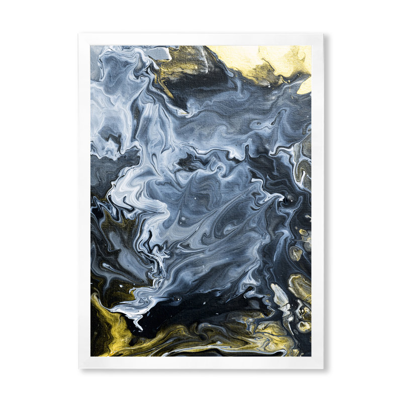 Or blanc et nuages de marbre jaune IV - peinture sur toile, H 40 po x l 30 po, Cadre de coin blanc fermé