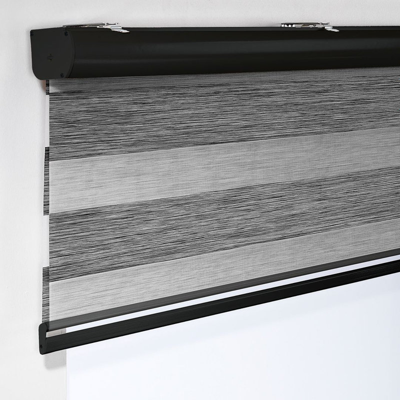 Double layer bamboo roller blind and bamboo zebra window, Black, 53.25"W x 72"L